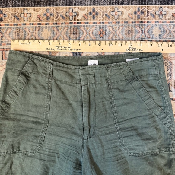 GAP Wide Leg Linen Cotton Blend Army Green High Rise Pants Women’s Size 4 - Picture 11 of 13